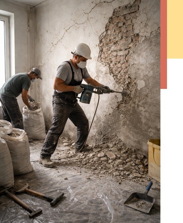 Демонтаж штукатурки со стен в Апатитах от 7468 руб/м² — быстро и недорого | ОТДЕЛОЧНИК-Птт