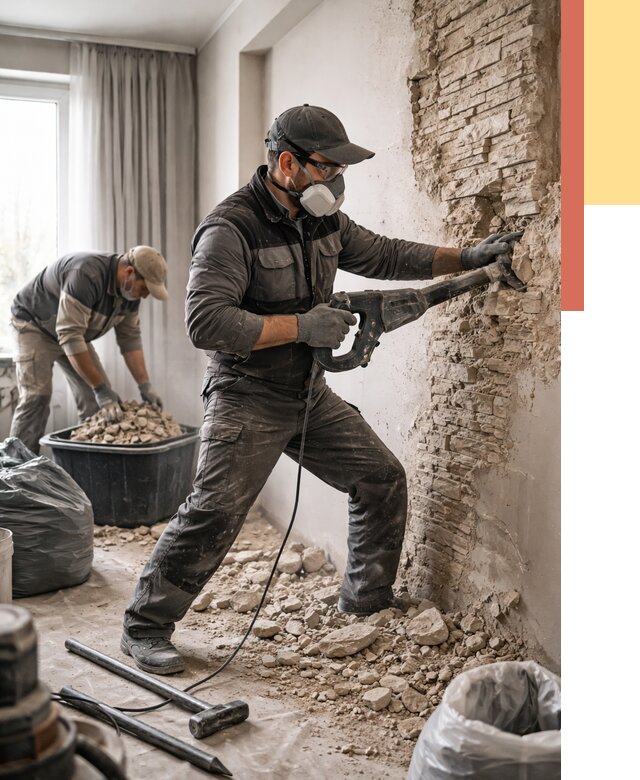 Демонтаж декоративного камня в Апатитах от 1504 руб/м² — быстро и недорого | ОТДЕЛОЧНИК-Птт