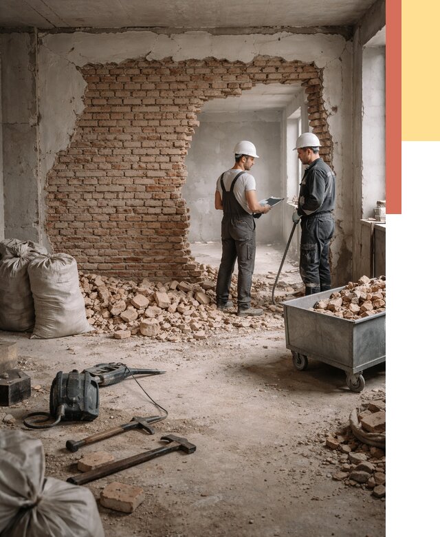 Демонтаж кирпичных стен в Апатитах от 4356 руб. — быстро, недорого, под ключ | ОТДЕЛОЧНИК-Птт