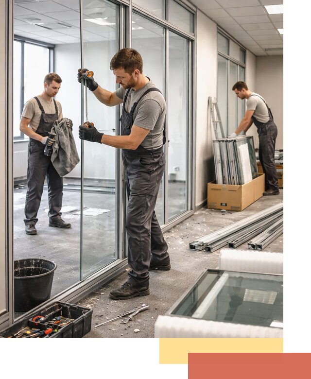 Демонтаж стеклянных перегородок в Апатитах быстро и безопасно