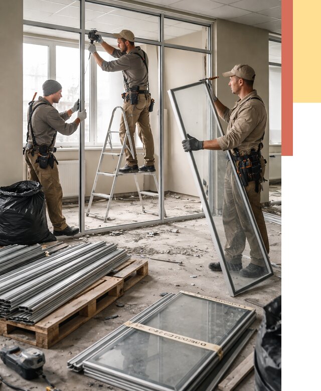 Демонтаж алюминиевых перегородок в Апатитах от 4356 руб. — быстро и недорого | ОТДЕЛОЧНИК-Птт