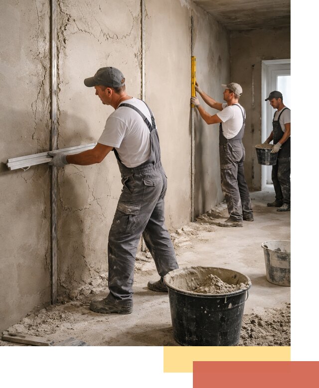 Штукатурка стен по маякам в Апатитах — точная и ровная поверхность