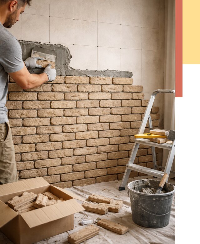 Монтаж декоративного кирпича в Апатитах от 3319 руб./м² — быстро и недорого | ОТДЕЛОЧНИК-Птт