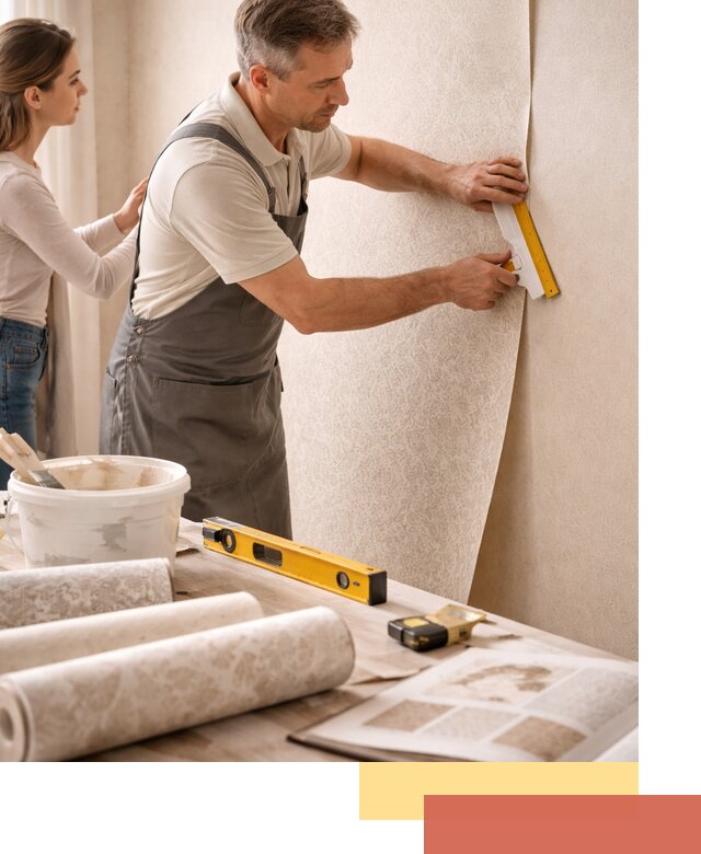 Поклейка обоев с подбором рисунка в Апатитах