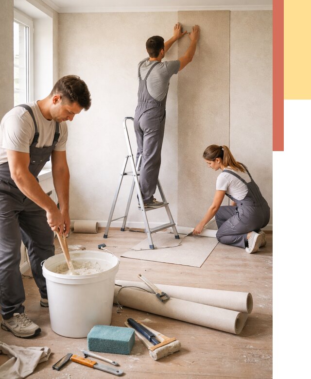 Оклейка стен обоями в Апатитах от 3630 руб/м2 — быстро и недорого | ОТДЕЛОЧНИК-Птт