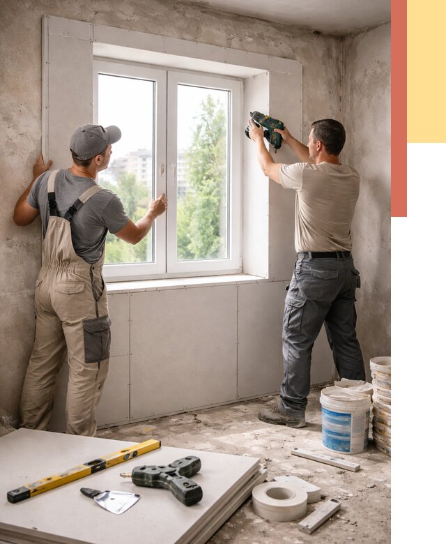 Монтаж откосов из гипсокартона в Апатитах от 4667 руб. под ключ | ОТДЕЛОЧНИК-Птт