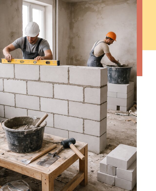 Кладка перегородок из газобетона в Апатитах от 3319 руб. под ключ | ОТДЕЛОЧНИК-Птт