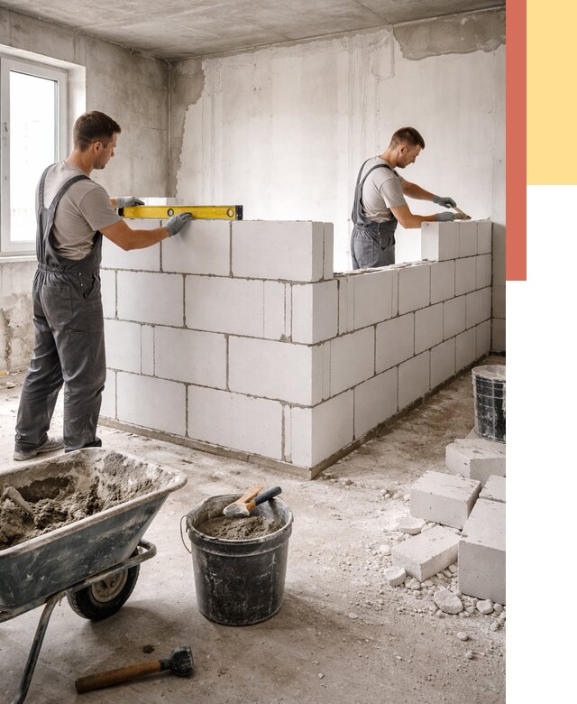 Кладка перегородок из ПГП в Апатитах от 2593 руб./м2 — монтаж и возведение под ключ | ОТДЕЛОЧНИК-Птт