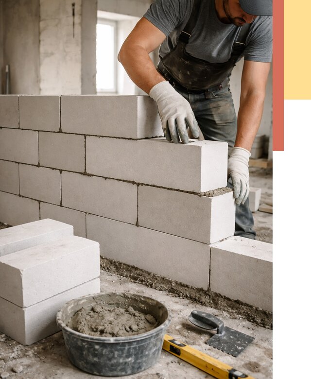 Кладка перегородок из силикатного блока в Апатитах от 4149 руб. под ключ | ОТДЕЛОЧНИК-Птт