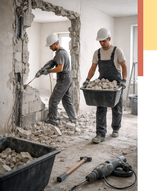 Демонтаж блоковых перегородок в Апатитах от 3890 руб. — быстро и недорого | ОТДЕЛОЧНИК-Птт