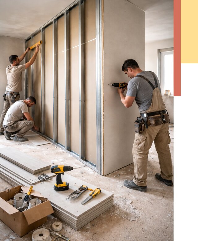 Монтаж однослойной перегородки из гипсокартона в Апатитах от 674 руб. | ОТДЕЛОЧНИК-Птт