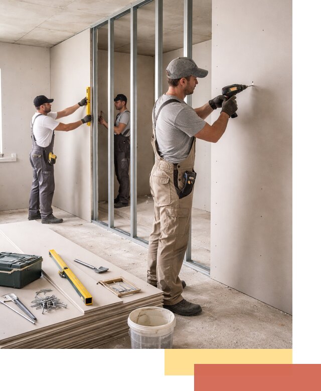 Однослойная перегородка из гипсокартона в Апатитах под ключ, монтаж и отделка