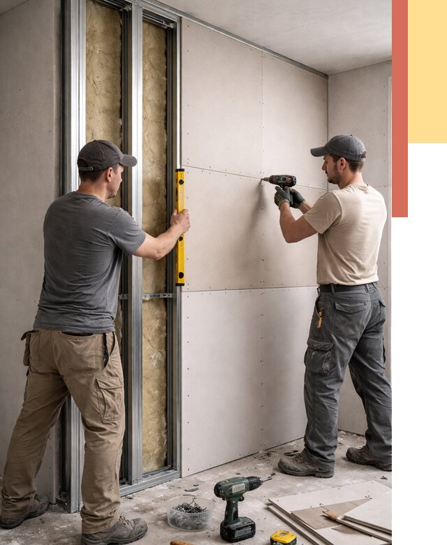 Монтаж двухслойной перегородки из гипсокартона в Апатитах от 1504 руб. | ОТДЕЛОЧНИК-Птт