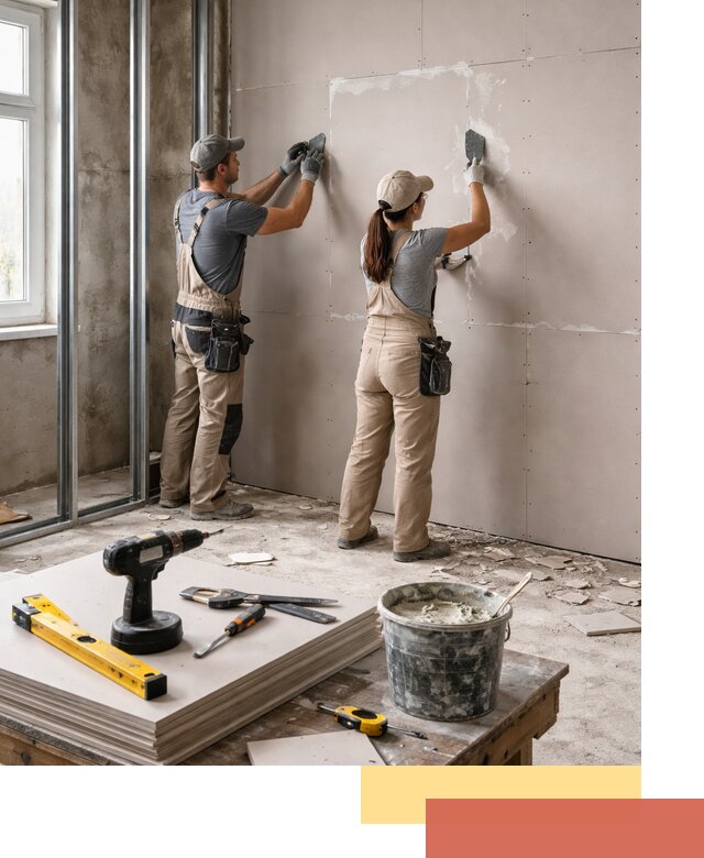 Монтаж двухслойной перегородки из гипсокартона в Апатитах