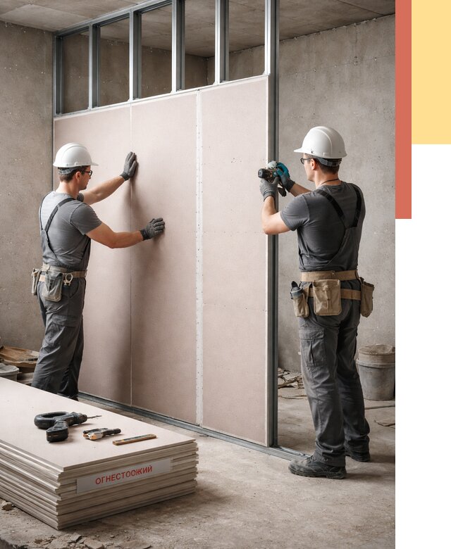 Перегородка из огнестойкого гипсокартона в Апатитах от 1919 руб. под ключ | ОТДЕЛОЧНИК-Птт