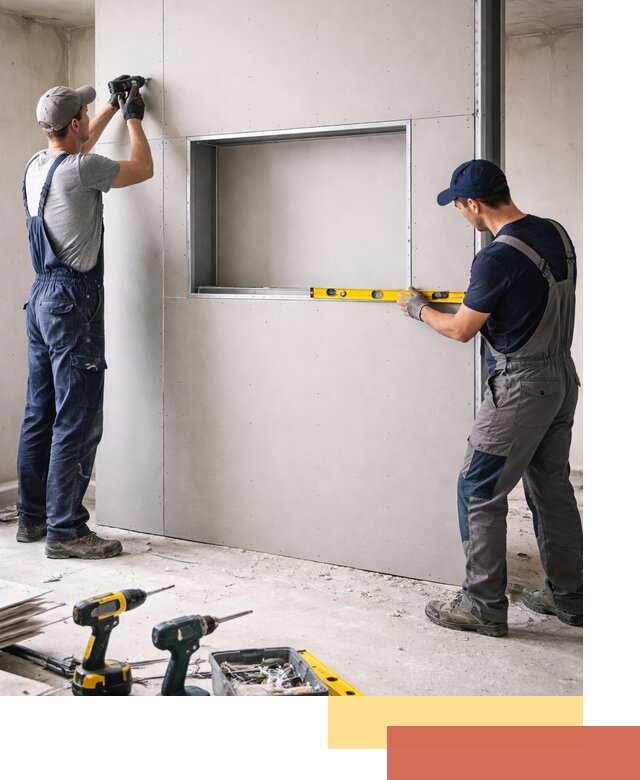 Перегородка из гипсокартона с нишей под декор в Апатитах