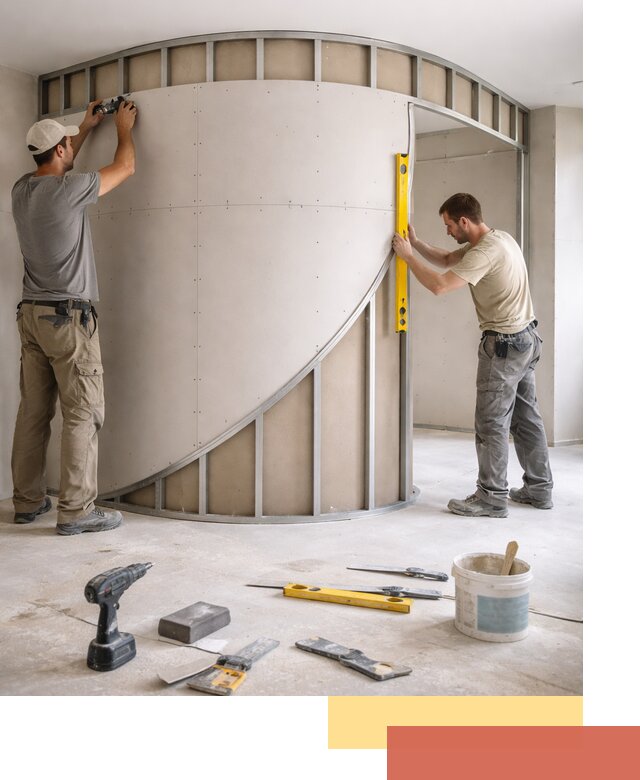 Радиусная перегородка из гипсокартона в Апатитах под ключ