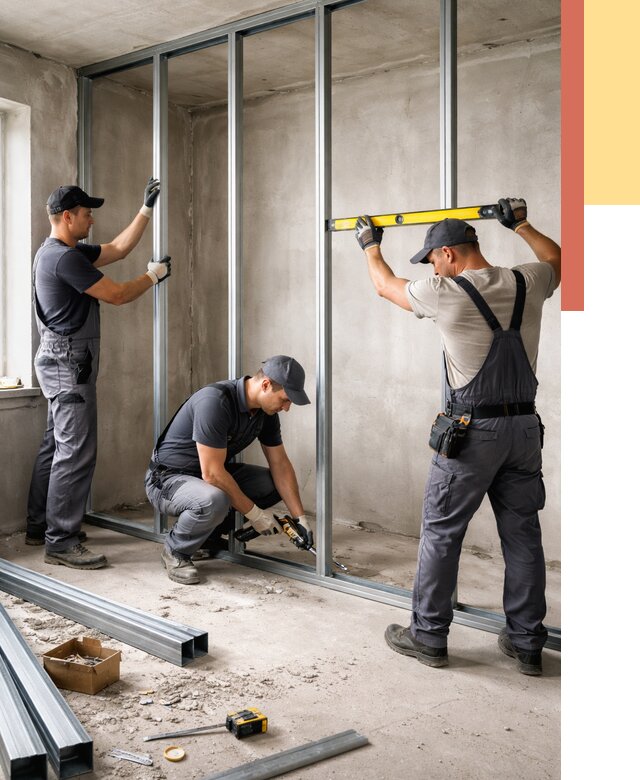 Монтаж каркаса перегородки из профиля в Апатитах от 778 руб. | ОТДЕЛОЧНИК-Птт