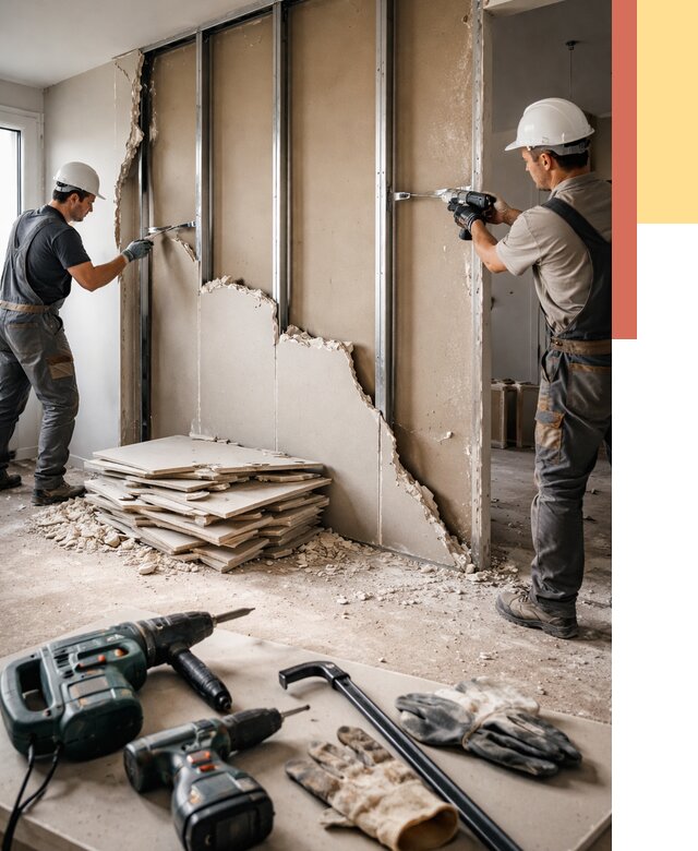 Демонтаж перегородки из гипсокартона в Апатитах от 1245 руб. быстро и недорого | ОТДЕЛОЧНИК-Птт