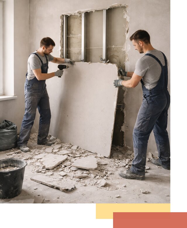 Демонтаж перегородки из гипсокартона в Апатитах быстрый и аккуратный