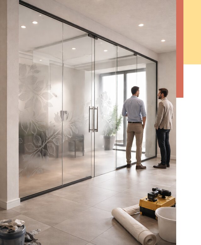 Стеклянные перегородки с рисунком в Апатитах от 12965 руб. монтаж и нанесение | ОТДЕЛОЧНИК-Птт