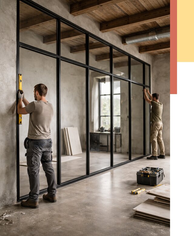 Стеклянные перегородки лофт в Апатитах от 10891 руб. под ключ | ОТДЕЛОЧНИК-Птт