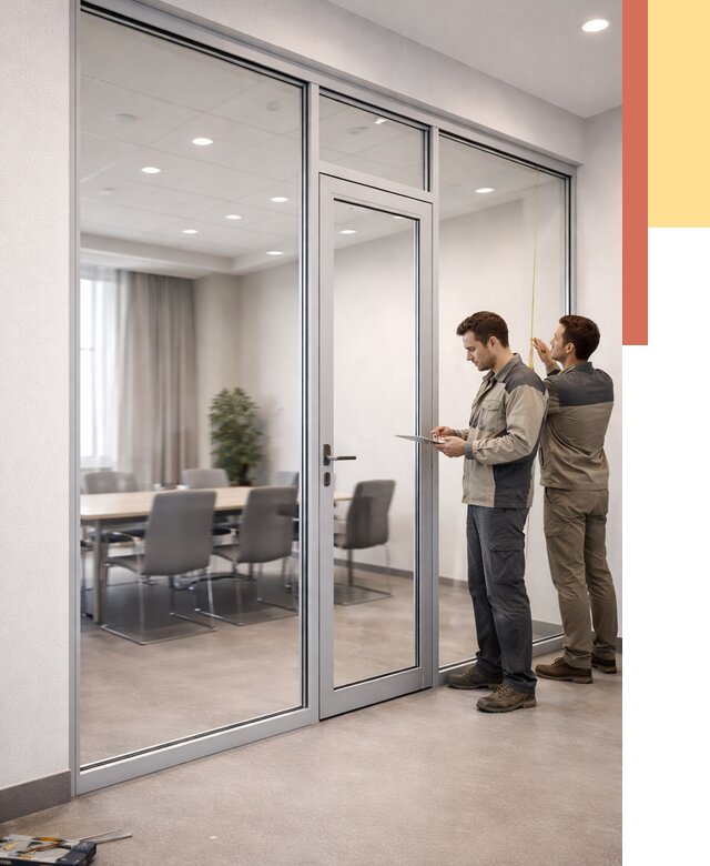 Установка и монтаж алюминиевых перегородок со стеклом в Апатитах от 8505 руб. | ОТДЕЛОЧНИК-Птт