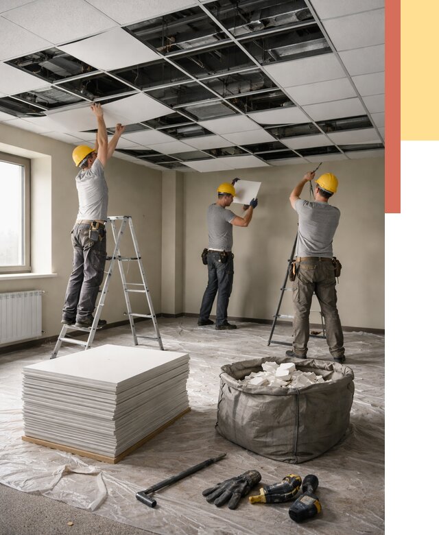 Демонтаж потолка Армстронг в Апатитах от 4667 руб. быстро и недорого | ОТДЕЛОЧНИК-Птт