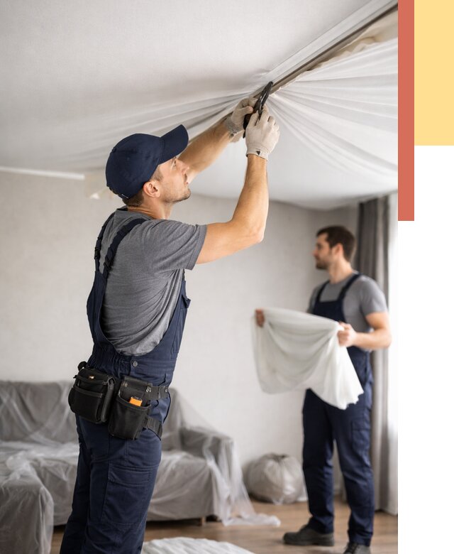 Демонтаж натяжного потолка в Апатитах от 4667 руб. — снятие и разбор под ключ | ОТДЕЛОЧНИК-Птт