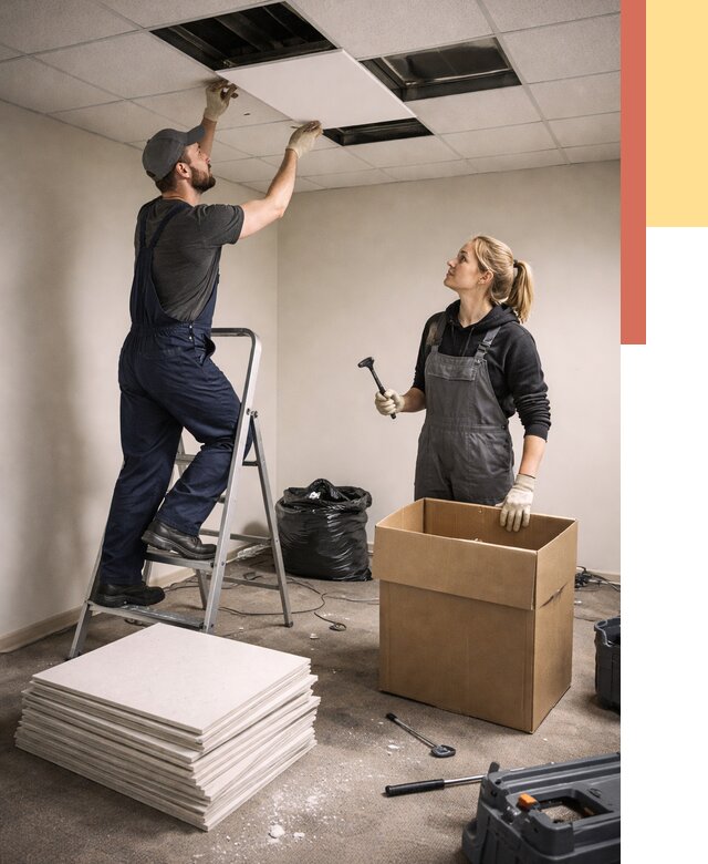 Демонтаж потолочной плитки в Апатитах от 4667 руб. быстро и недорого | ОТДЕЛОЧНИК-Птт