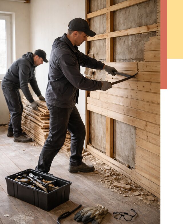 Демонтаж вагонки в Апатитах от 3941 руб/м2 — быстро и недорого | ОТДЕЛОЧНИК-Птт