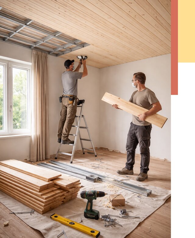 Монтаж потолка из вагонки в Апатитах от 6742 руб. | Быстро и недорого — ОТДЕЛОЧНИК-Птт