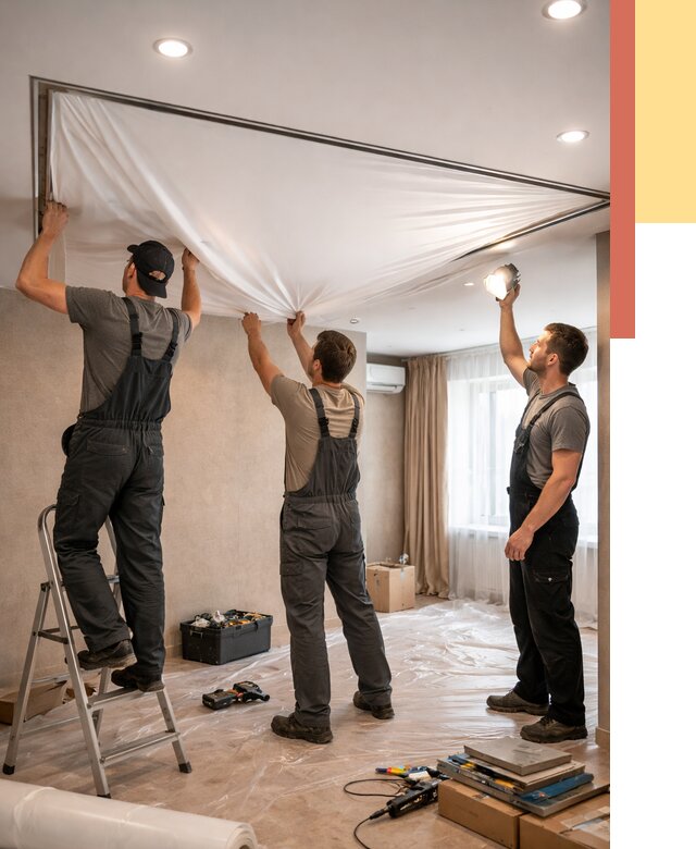 Монтаж ПВХ натяжного потолка в Апатитах от 3630 руб. под ключ | ОТДЕЛОЧНИК-Птт