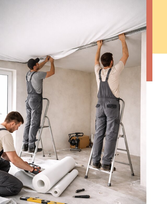 Монтаж тканевого натяжного потолка в Апатитах от 3630 руб. под ключ | ОТДЕЛОЧНИК-Птт