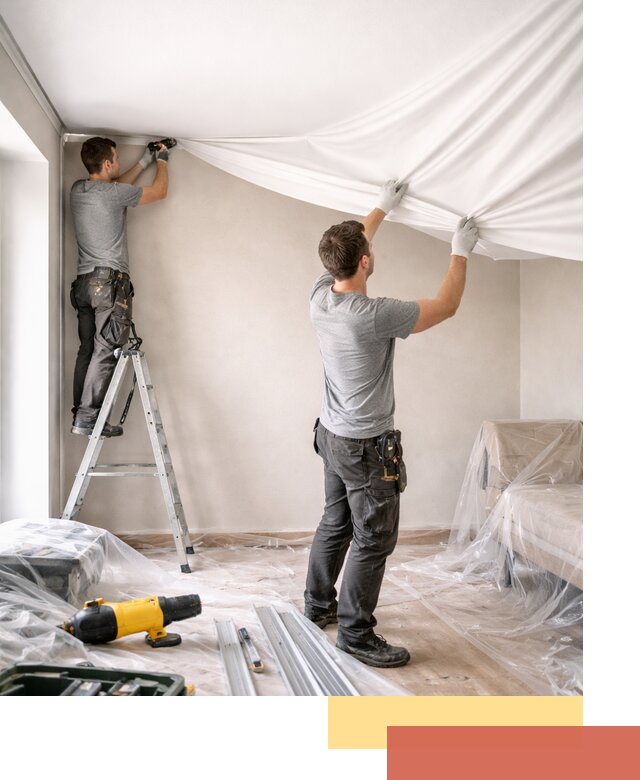 Монтаж тканевого натяжного потолка в Апатитах недорого и быстро