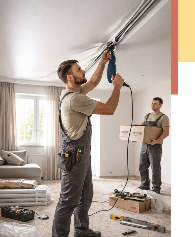 Монтаж сатинового натяжного потолка в Апатитах от 3630 руб. | Быстро, недорого — ОТДЕЛОЧНИК-Птт