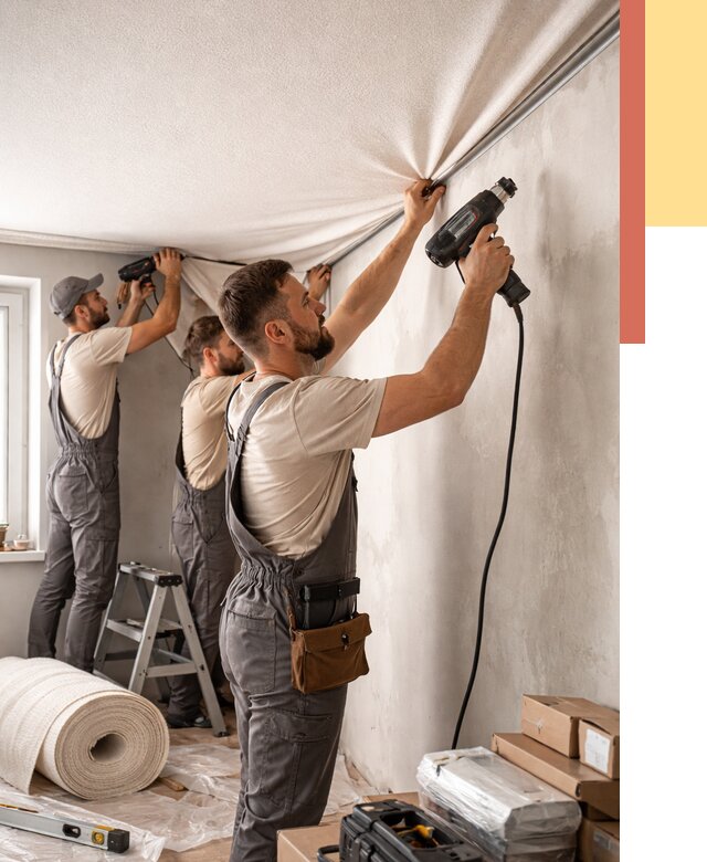 Монтаж фактурного натяжного потолка в Апатитах от 778 руб. — ОТДЕЛОЧНИК-Птт