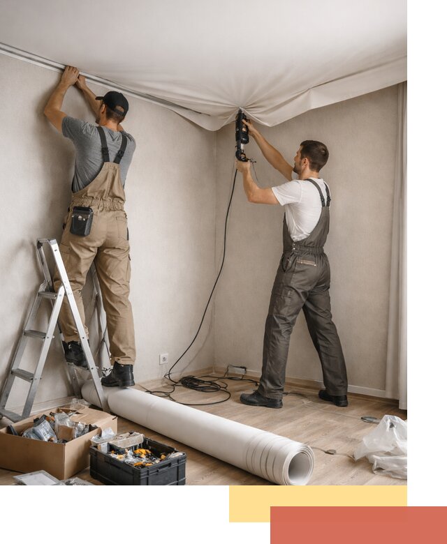 Монтаж цветного натяжного потолка в Апатитах за один день