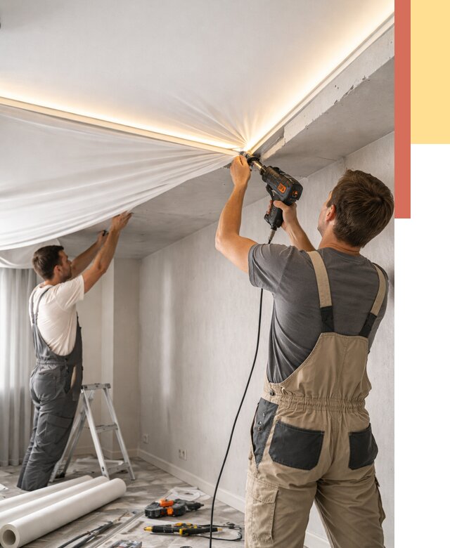 Монтаж натяжного потолка с подсветкой в Апатитах от 985 руб. | ОТДЕЛОЧНИК-Птт