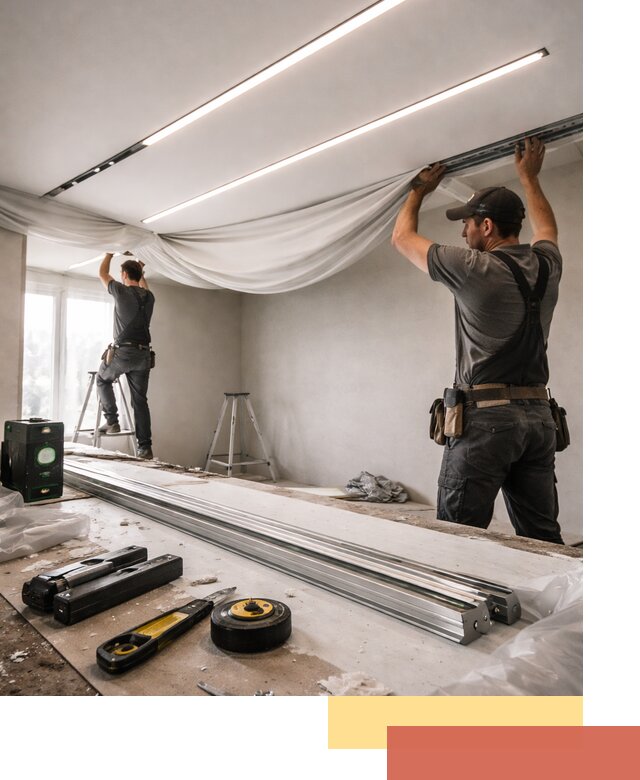 Монтаж натяжных потолков со световыми линиями в Апатитах