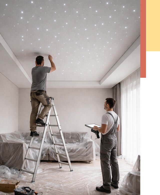 Монтаж натяжного потолка «звездное небо» в Апатитах от 6742 руб. | ОТДЕЛОЧНИК-Птт