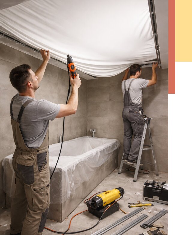 Монтаж натяжного потолка в ванной в Апатитах от 1245 руб. под ключ | ОТДЕЛОЧНИК-Птт