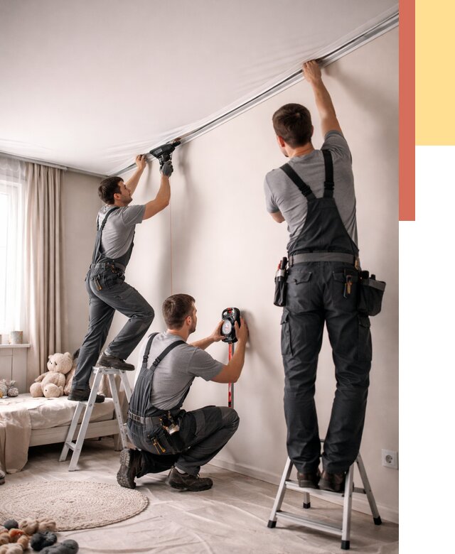 Монтаж натяжного потолка в детской в Апатитах от 3630 руб. — быстро и недорого | ОТДЕЛОЧНИК-Птт