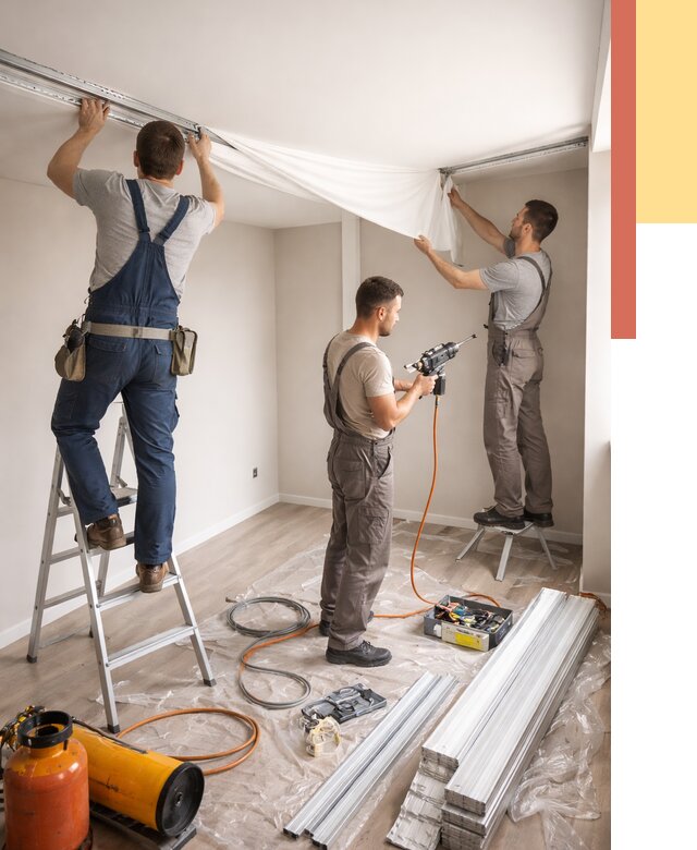 Монтаж натяжного потолка в студии в Апатитах от 5705 руб. — быстро и недорого | ОТДЕЛОЧНИК-Птт