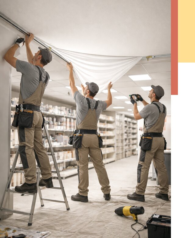 Монтаж натяжного потолка в магазине в Апатитах от 4667 руб. быстро и недорого | ОТДЕЛОЧНИК-Птт