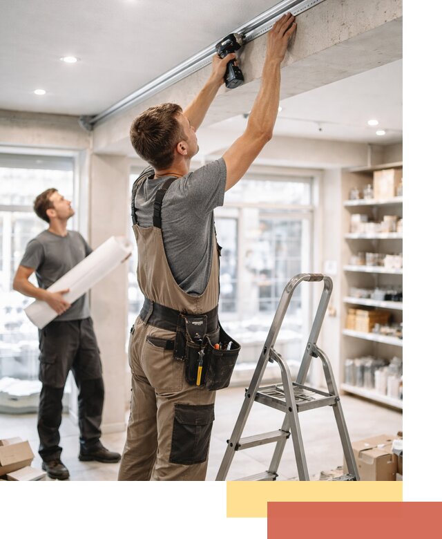 Монтаж натяжных потолков в магазине в Апатитах