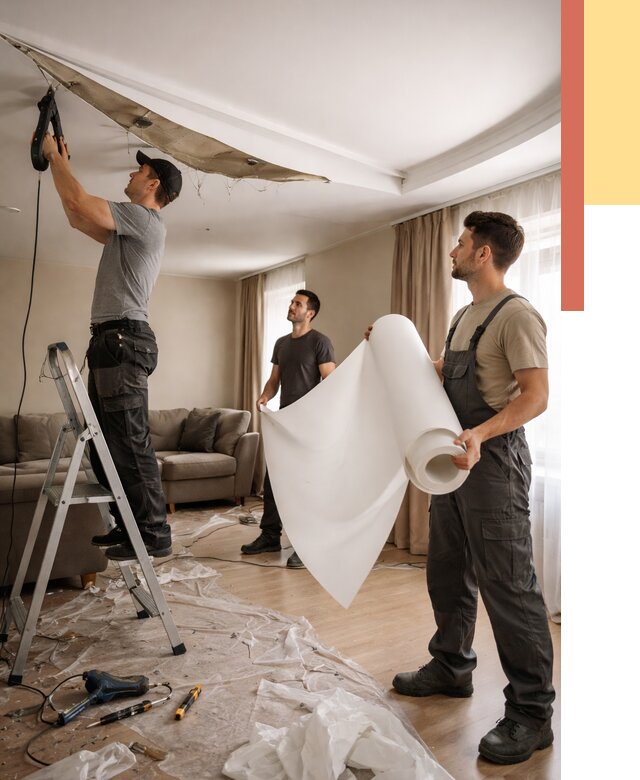 Замена полотна натяжного потолка в Апатитах от 9853 руб. быстро и недорого | ОТДЕЛОЧНИК-Птт