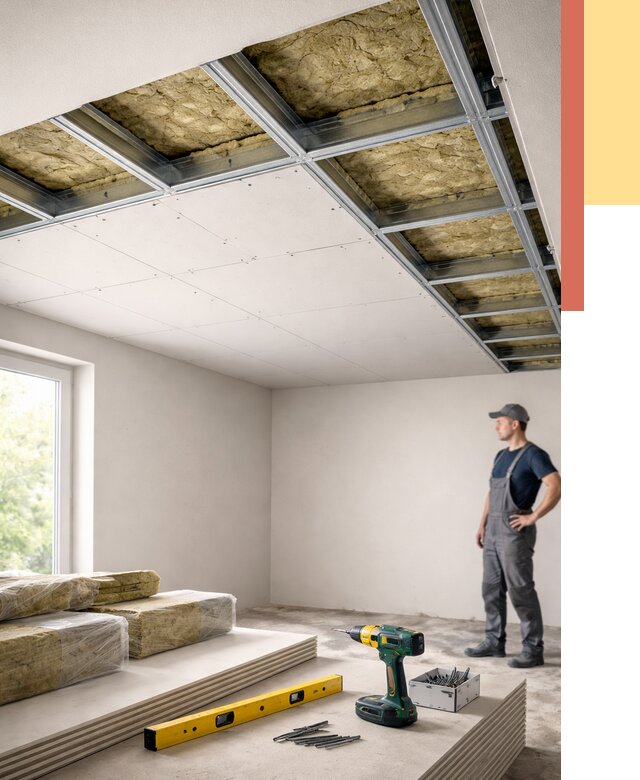 Звукоизоляция потолка ГКЛ в Апатитах от 985 руб. — монтаж под ключ | ОТДЕЛОЧНИК-Птт